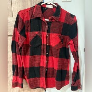 Maurices 100% Cotton Red and Black Plaid Button-Up Top